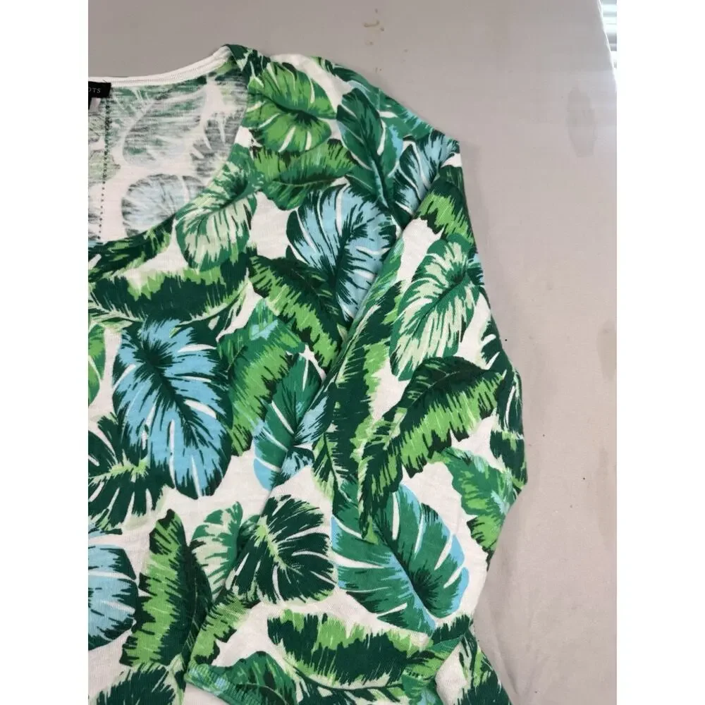 Talbots Women’s XL Tropical Leaf Print Lightweight Sweater Green Blue